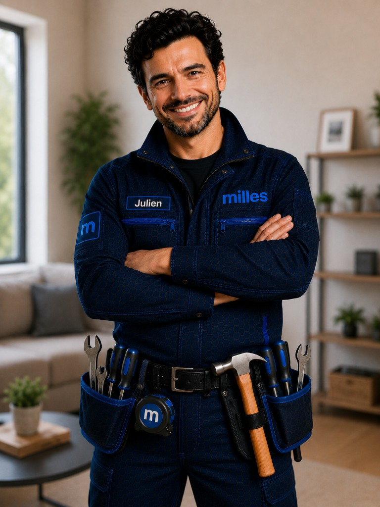 Julien, the milles service assistant, arms crossed against a warm interior